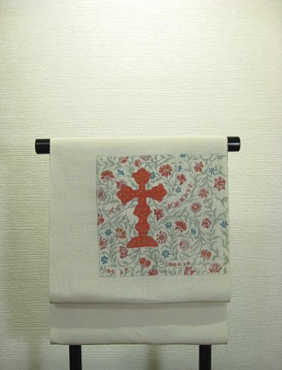 画像3: 浜紬砂色地名古屋帯＊更紗〜CROSS（未仕立）