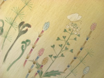 画像1: 野蚕糸浜紬くちなし色地名古屋帯＊草萌（未仕立）