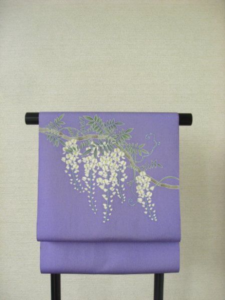 画像5: 塩瀬藤色地名古屋帯＊白藤（未仕立） (5)