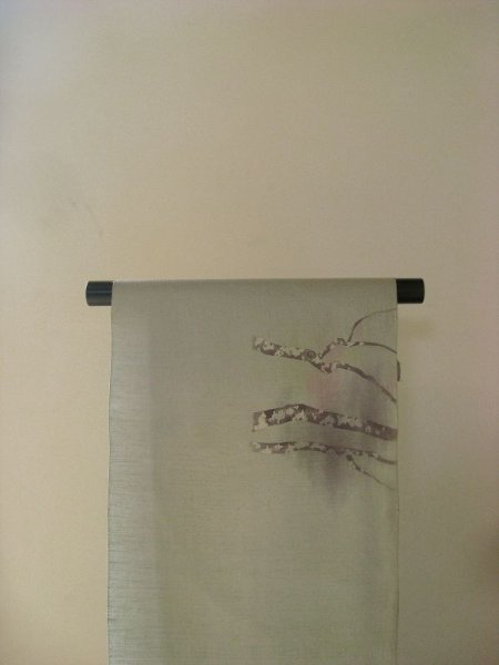 画像2: 結城郡紬薄墨色地名古屋帯＊霧の朝（未仕立）  (2)