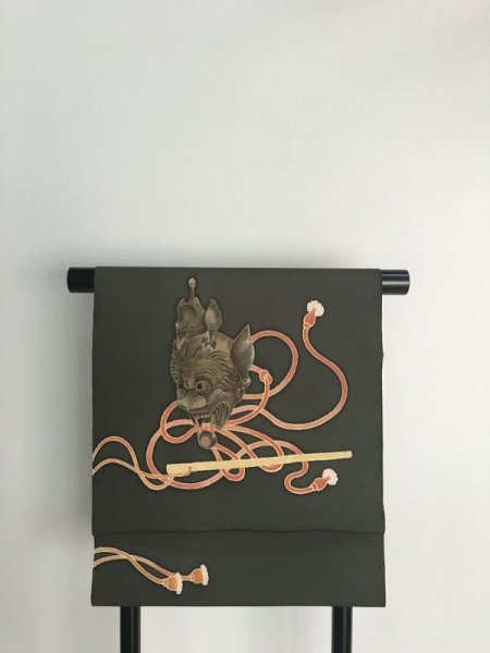 画像3: 駒々塩瀬海松茶色地名古屋帯＊陵王（未仕立） (3)