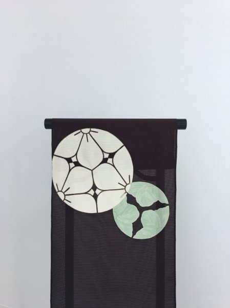 画像2: 新古駒絽濃茶色地名古屋帯*桔梗紋(未仕立) (2)
