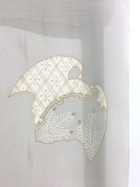 画像4: 新古駒絽薄墨色地名古屋帯*蝙蝠(未仕立) (4)