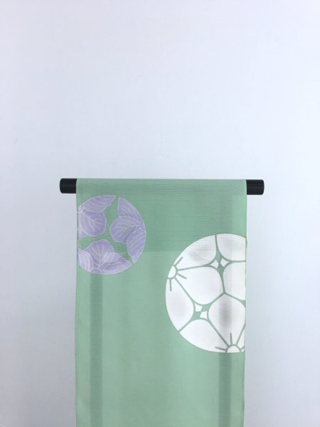 画像2: 新古駒絽青磁色地名古屋帯*桔梗紋(未仕立) (2)