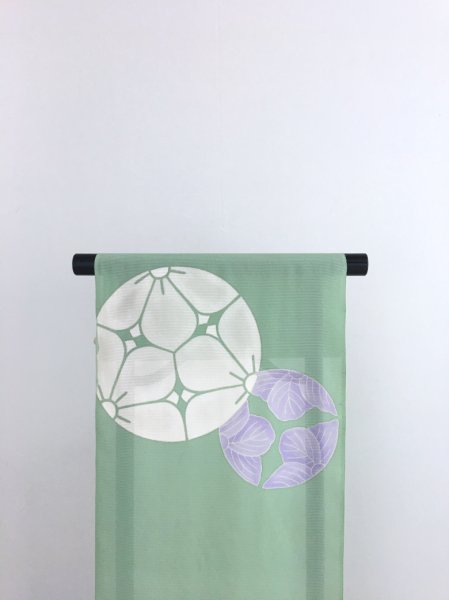 画像4: 新古駒絽青磁色地名古屋帯*桔梗紋(未仕立) (4)