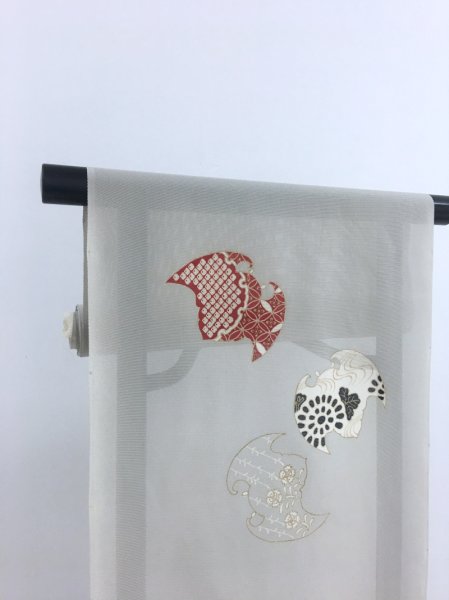 画像3: 新古駒絽薄墨色地名古屋帯*蝙蝠(未仕立) (3)