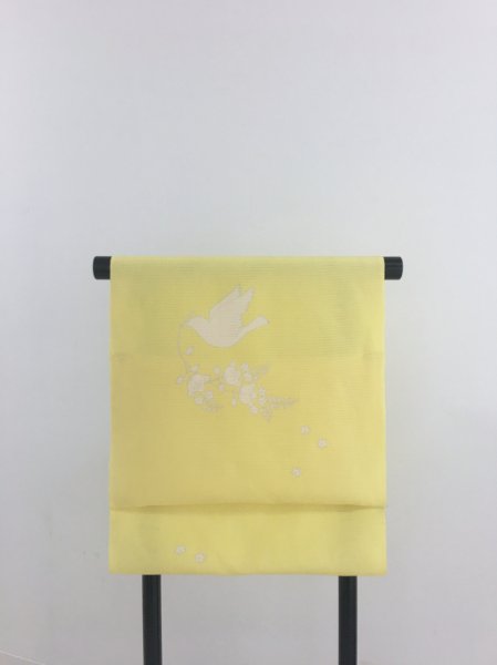画像5: 新古駒絽淡黄色地名古屋帯＊花喰鳥（未仕立） (5)
