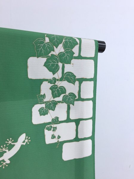 画像5: 新古駒絽緑色地名古屋帯＊ヤモリ（未仕立） (5)