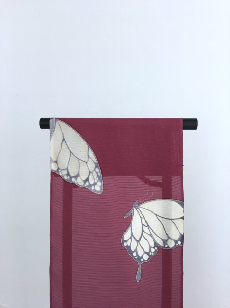 画像2: 新古絽葡萄色地名古屋帯＊揚羽（未仕立） (2)