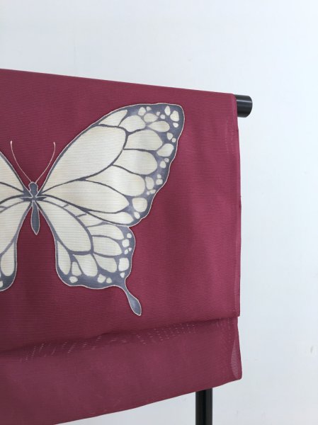 画像4: 新古絽葡萄色地名古屋帯＊揚羽（未仕立） (4)