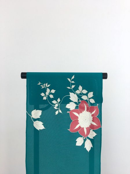 画像2: 新古駒絽碧色地名古屋帯*鉄線(未仕立) (2)