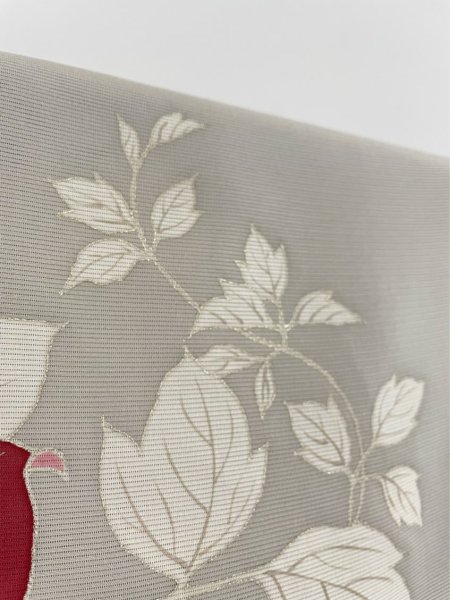 画像4: 新古駒絽グレーベージュ地名古屋帯＊クレマチス（未仕立） (4)