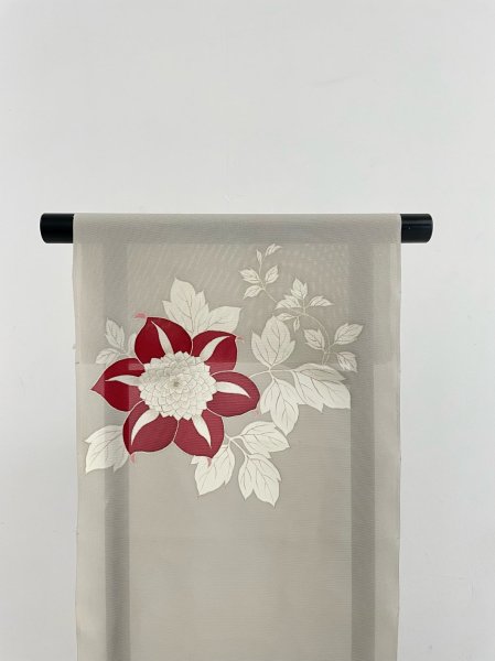 画像5: 新古駒絽グレーベージュ地名古屋帯＊クレマチス（未仕立） (5)