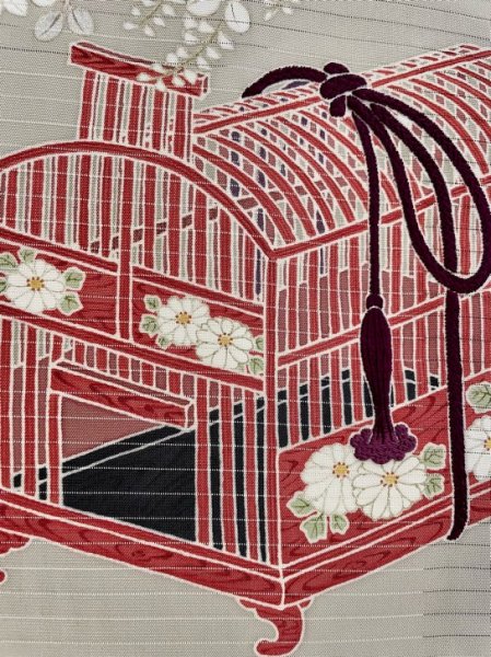 画像4: 五泉塩瀬絽潤色地九寸染帯/虫籠 (4)