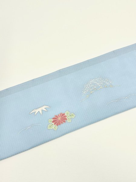 画像6: 新古駒絽空色地九寸染帯＊御所解（未仕立） (6)