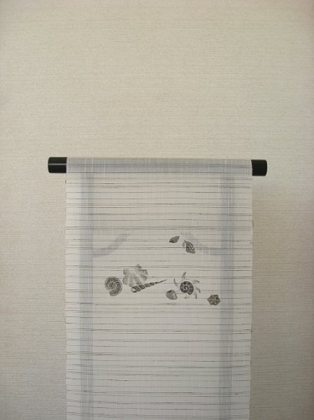 画像1: 長浜夏紬ぜんまい横縞地名古屋帯＊貝殻（未仕立） (1)