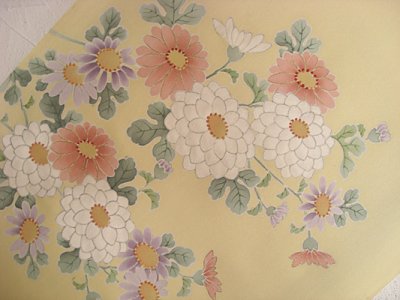 画像2: 塩瀬くちなし色地名古屋帯＊菊模様（未仕立）