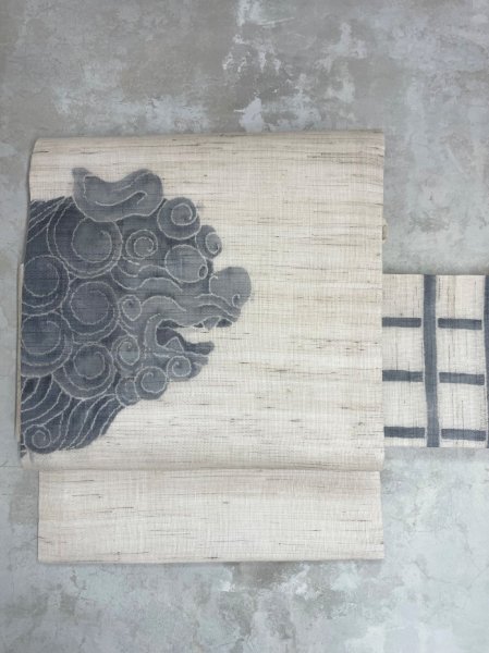 画像1: 苧麻生成り地九寸染帯＊阿（あ） (1)