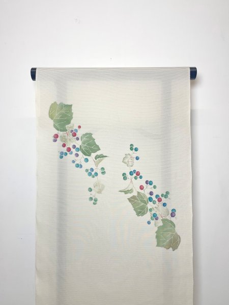 画像3: 新古駒絽利休白茶色地九寸染帯＊野葡萄（未仕立） (3)
