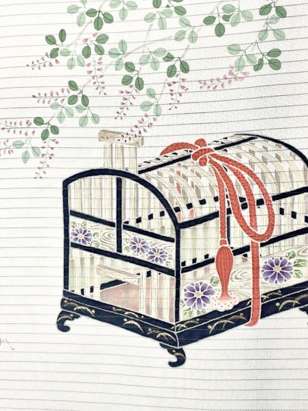 画像4: 五泉塩瀬絽象牙色地九寸染帯/虫籠 (4)