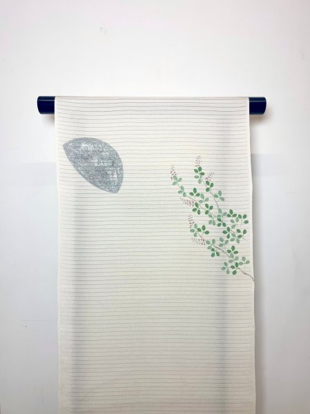 画像3: 五泉塩瀬絽象牙色地九寸染帯/虫籠 (3)