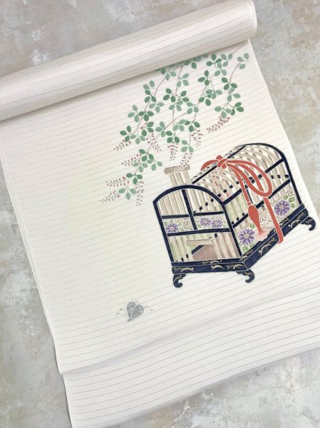 画像2: 五泉塩瀬絽象牙色地九寸染帯/虫籠 (2)