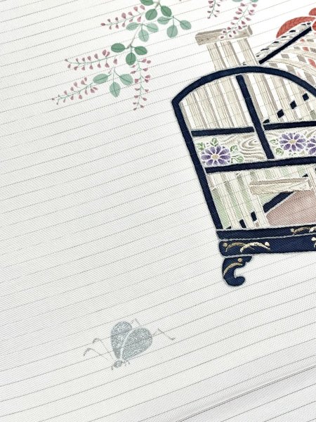 画像6: 五泉塩瀬絽象牙色地九寸染帯/虫籠 (6)