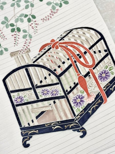 画像5: 五泉塩瀬絽象牙色地九寸染帯/虫籠 (5)