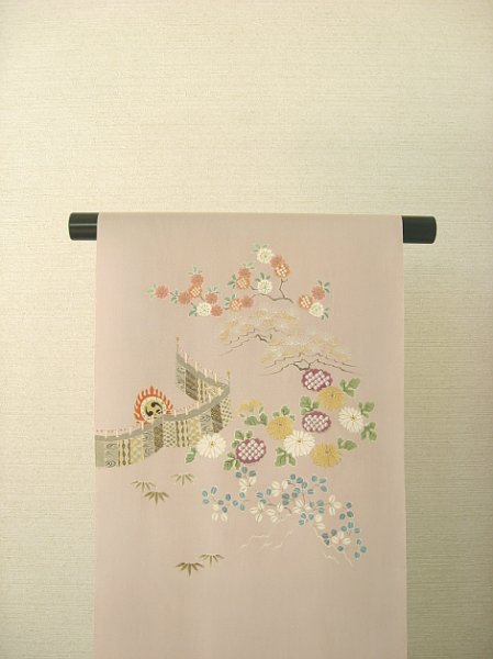 画像1: 塩瀬灰桜色地名古屋帯＊御所解〜宴（未仕立） (1)